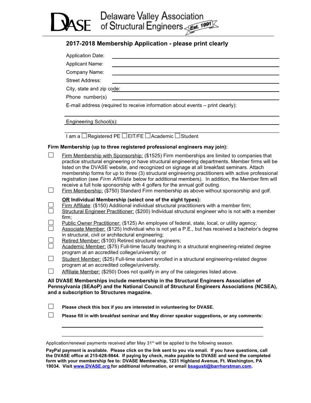 2017-2018 Membership Application - Please Print Clearly