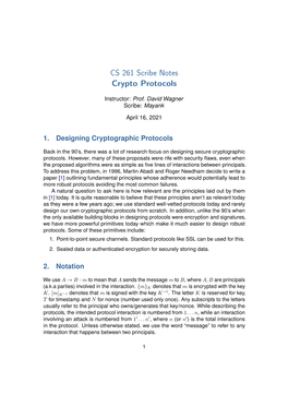 CS 261 Scribe Notes Crypto Protocols