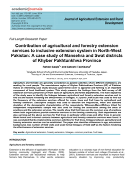 Contribution of Agricultural and Forestry Extension Services To