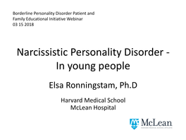 Narcissistic Personality Disorder in Young Adults