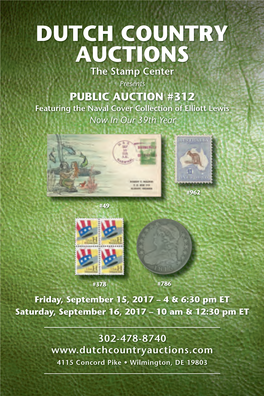 The Stamp Center Presents PUBLIC AUCTION #312 Featuring the Naval Cover Collection of Elliott Lewis Now in Our 39Th Year