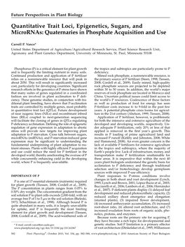 Quantitative Trait Loci, Epigenetics, Sugars, and Micrornas: Quaternaries in Phosphate Acquisition and Use