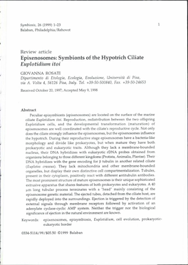 Epixenosomes: Symbionts of the Hypotrich Ciliate Euplotidium Itoi