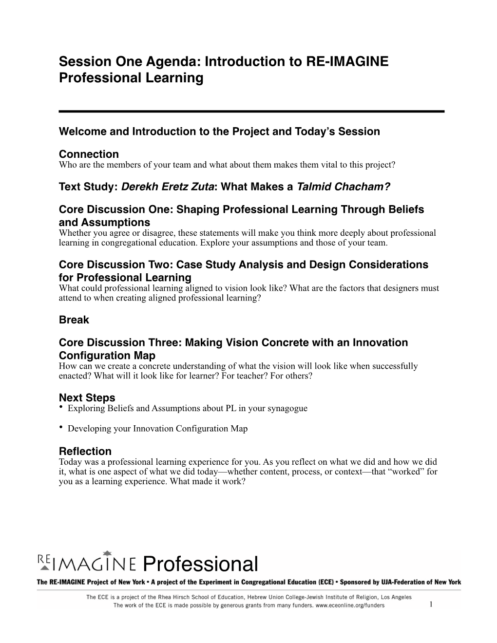 RE-IMAGINE Professional Learning Session 1.Pages