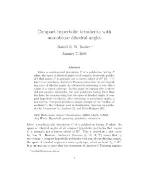 Compact Hyperbolic Tetrahedra with Non-Obtuse Dihedral Angles