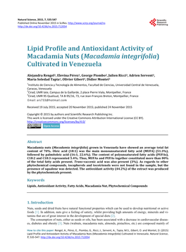 Lipid Profile and Antioxidant Activity of Macadamia Nuts (Macadamia Integrifolia) Cultivated in Venezuela