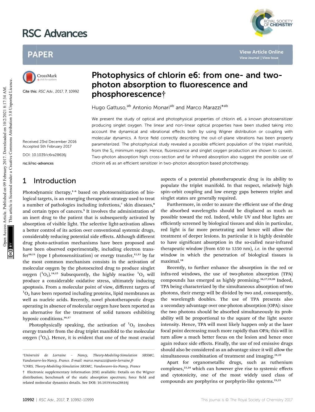 Photophysics of Chlorin E6: from One- and Two-Photon Absorption To