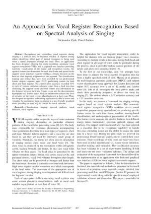 An Approach for Vocal Register Recognition Based on Spectral Analysis of Singing Aleksandra Zysk, Pawel Badura