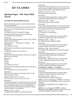 KV CLASSES Question Paper