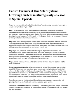 Future Farmers of Our Solar System: Growing Gardens in Microgravity – Season 2, Special Episode