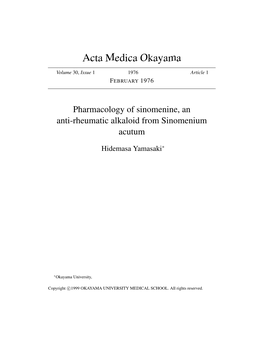 Pharmacology of Sinomenine, an Anti-Rheumatic Alkaloid from Sinomenium Acutum