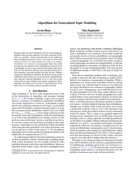 Algorithms for Generalized Topic Modeling