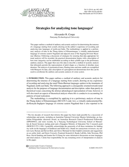 Strategies for Analyzing Tone Languages1