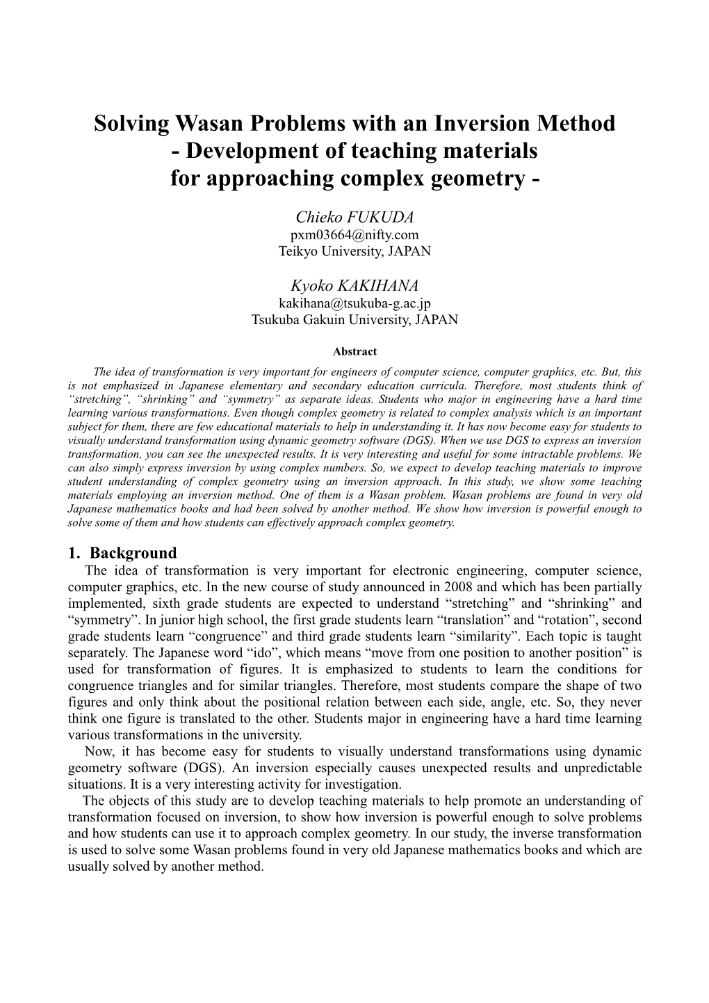 Development of Teaching Materials for Approaching Complex Geometry