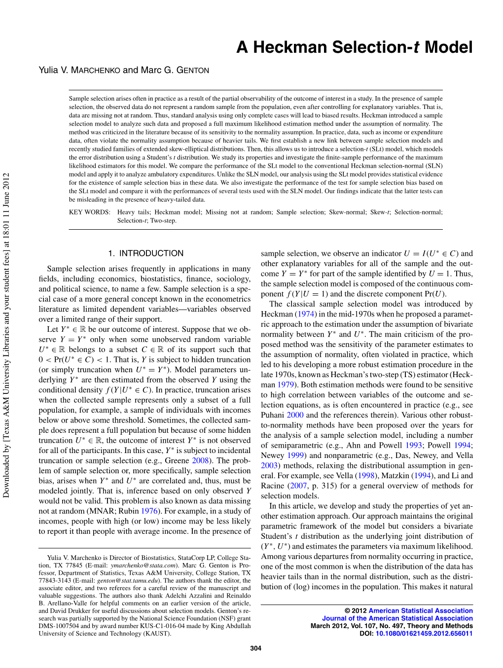 A Heckman Selection-T Model