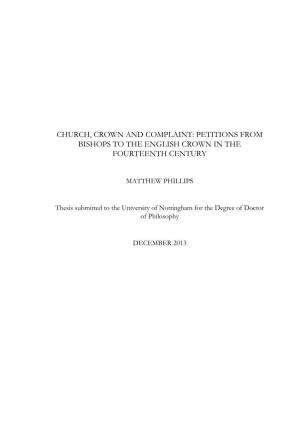 Church, Crown and Complaint: Petitions from Bishops to the English Crown in the Fourteenth Century