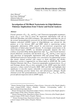 Investigation of Tilt Block Neotectonics in Gilgit-Baltistan- Pakistan: Implications from T-Factor and Fractal Analyses