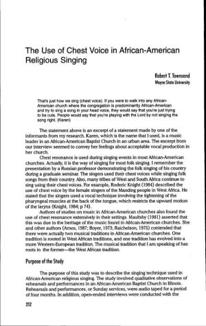 The Use of Chest Voice in African-American Religious Singing