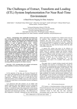 The Challenges of Extract, Transform and Loading (ETL) System Implementation for Near Real-Time Environment a Back Room Staging for Data Analytics