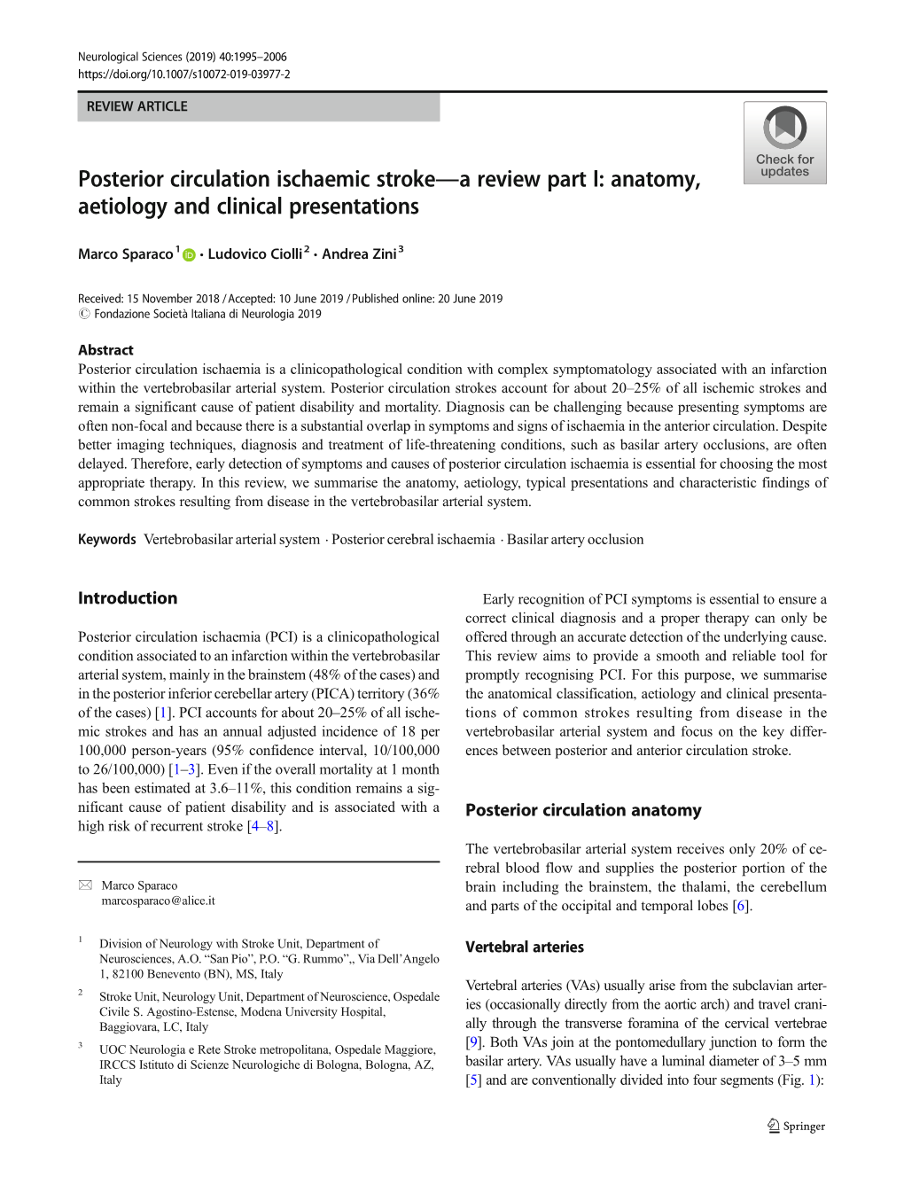 Posterior Circulation Ischaemic Stroke—A Review Part I: Anatomy, Aetiology and Clinical Presentations