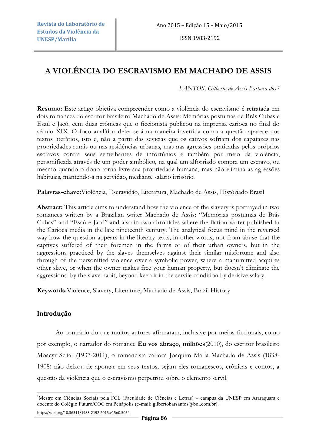 A Violência Do Escravismo Em Machado De Assis