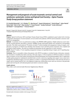 Management and Prognosis of Acute Traumatic Cervical Central Cord Syndrome: Systematic Review and Spinal Cord Society—Spine Trauma Study Group Position Statement