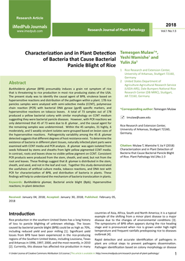Characterization and in Plant Detection of Bacteria That Cause