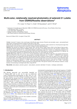 Multi-Color, Rotationally Resolved Photometry of Asteroid 21 Lutetia from OSIRIS/Rosetta Observations