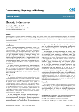 Hepatic Hydrothorax Nauroz Syed1 and Matthew D