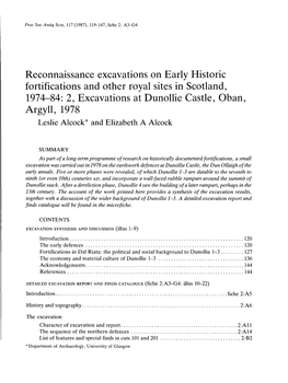 Reconnaissance Excavations on Early Historic Fortifications and Other
