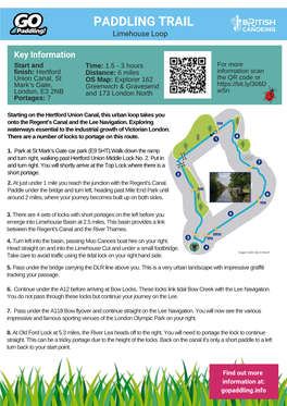 PADDLING TRAIL Limehouse Loop