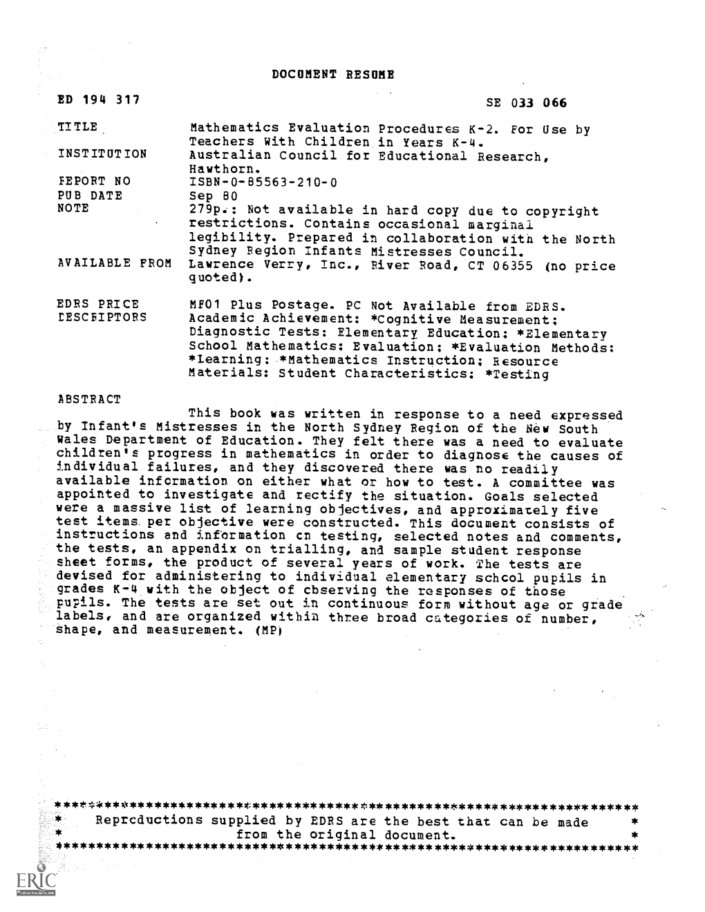 DOCUMENT RESUME ED 194 317 SE 033 066 Mathematics