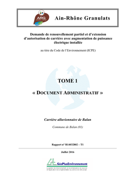 Demande De Renouvellement Partiel Et D'extension D'autorisation De Carrière Avec Augmentation De Puissance Électrique Installée