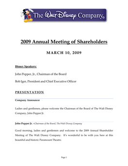 2009 Annual Meeting of Shareholders