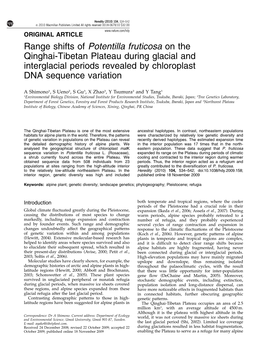 Range Shifts of Potentilla Fruticosa on the Qinghai-Tibetan Plateau During Glacial and Interglacial Periods Revealed by Chloroplast DNA Sequence Variation