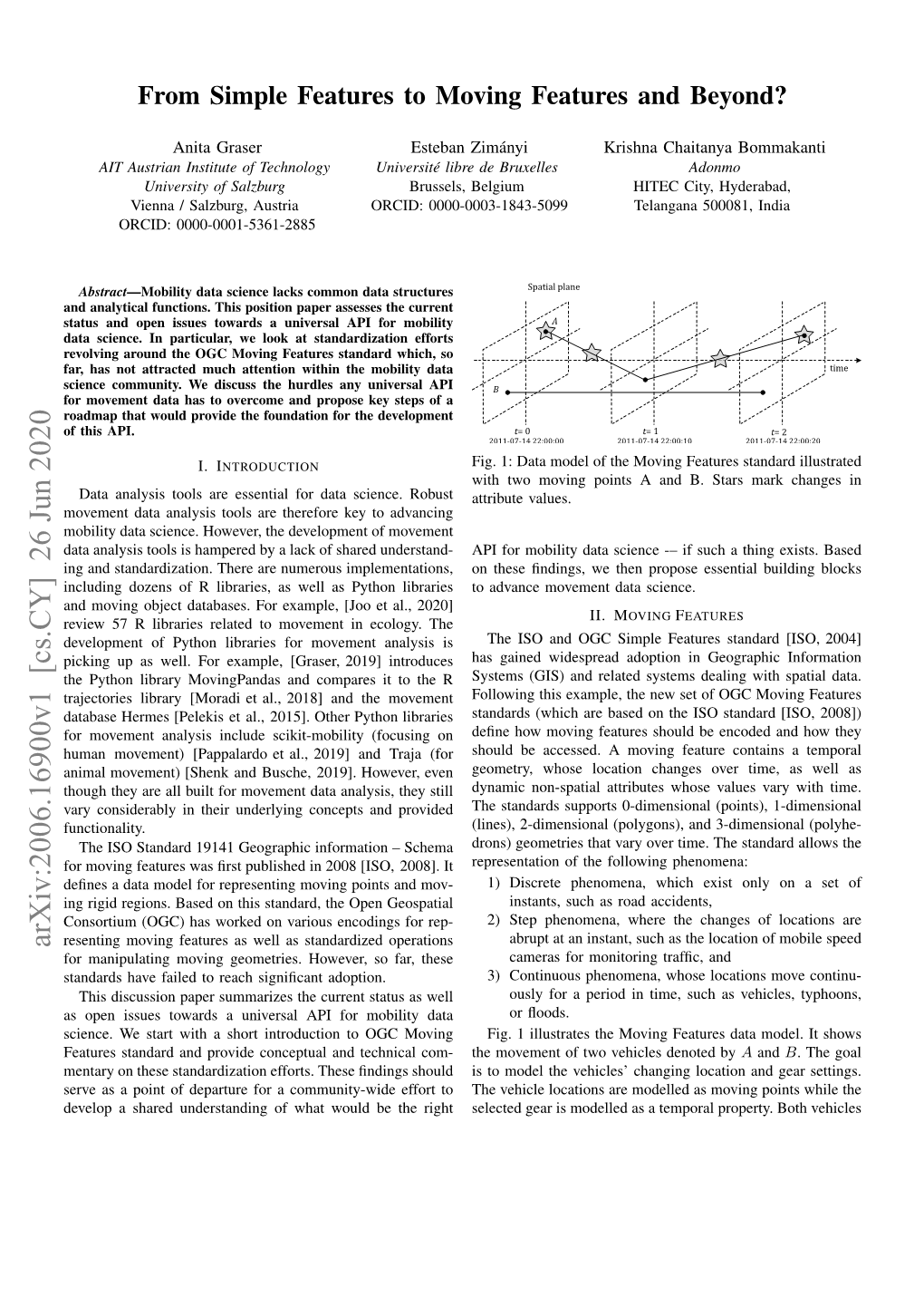 Arxiv:2006.16900V1 [Cs.CY] 26 Jun 2020 Resenting Moving Features As Well As Standardized Operations for Manipulating Moving Geometries