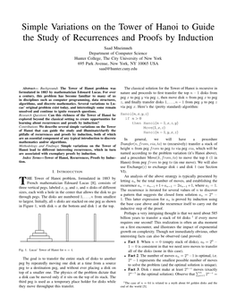 Simple Variations on the Tower of Hanoi to Guide the Study Of