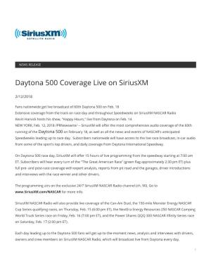Daytona 500 Coverage Live on Siriusxm