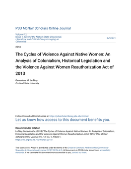 The Cycles of Violence Against Native Women: an Analysis of Colonialism, Historical Legislation and the Violence Against Women Reauthorization Act of 2013