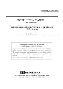 INSTRUCTION MANUAL for Maintenance