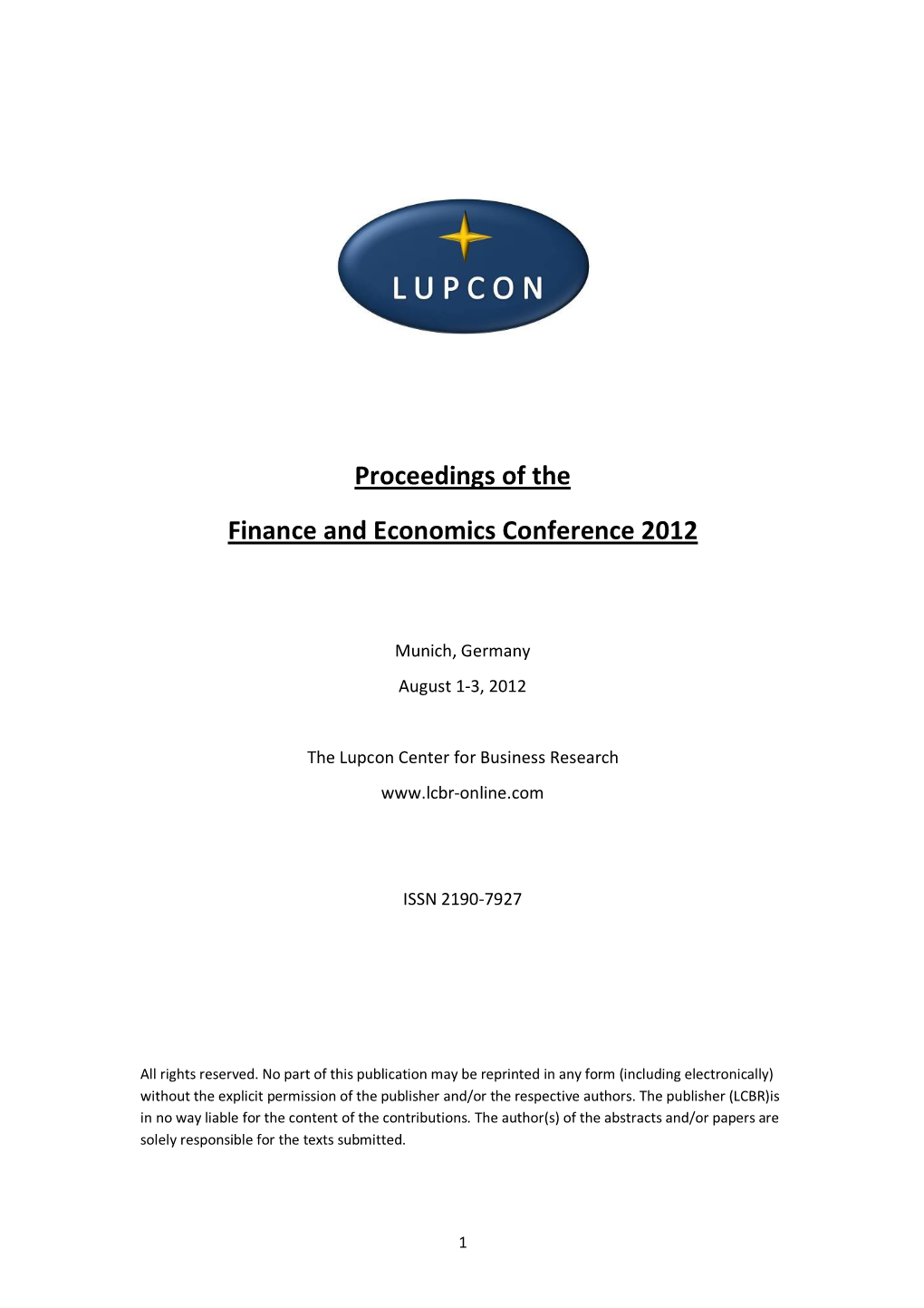 Proceedings of the Finance and Economics Conference 2012