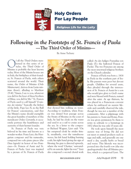 Following in the Footsteps of St. Francis of Paola —The Third Order of Minims— by Anne Tschanz