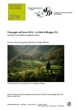 Paesaggio Dell'anno 2014 – La Valle Di Muggio