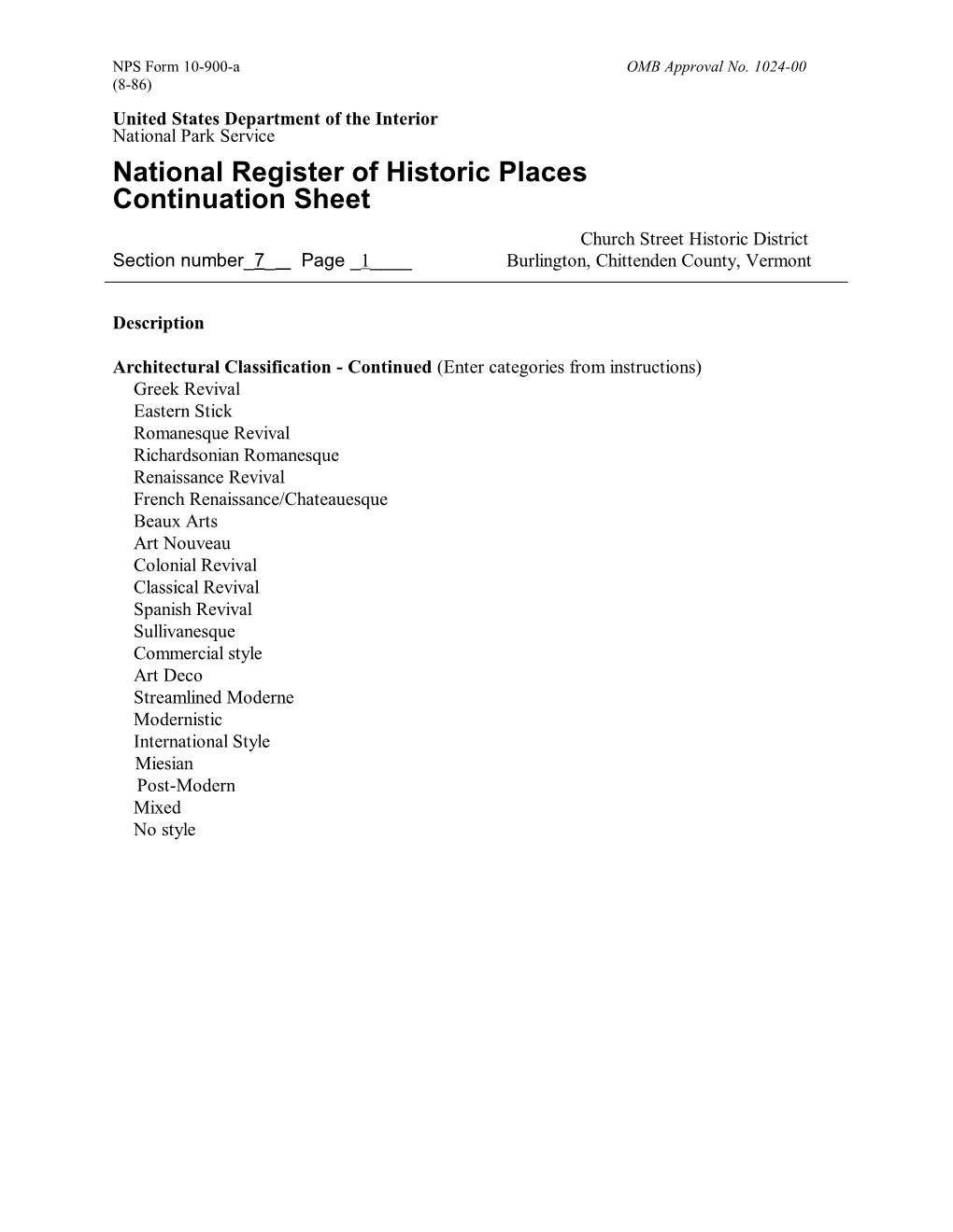 National Register of Historic Places Continuation Sheet