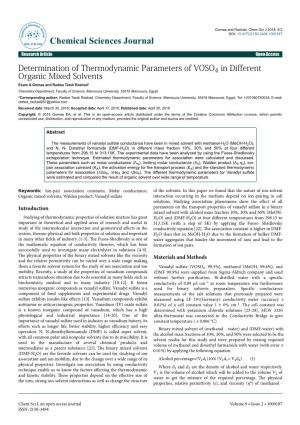 Determination of Thermodynamic Parameters of VOSO4 in Different