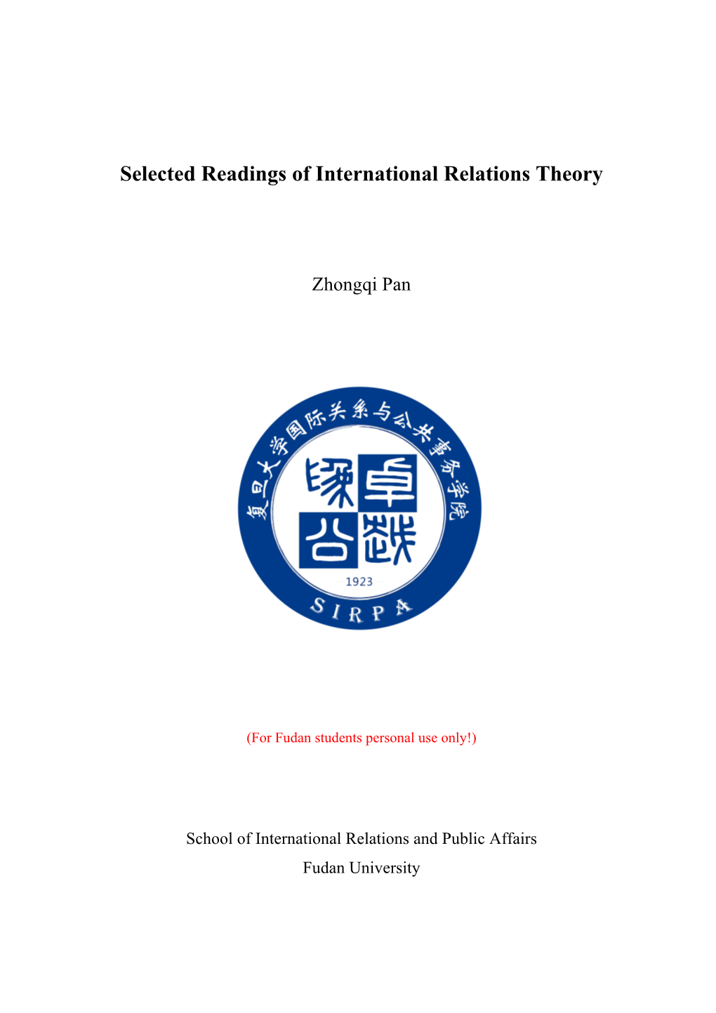 Selected Readings of International Relations Theory