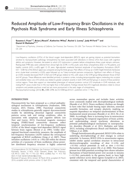 Reduced Amplitude of Low-Frequency Brain Oscillations in the Psychosis Risk Syndrome and Early Illness Schizophrenia