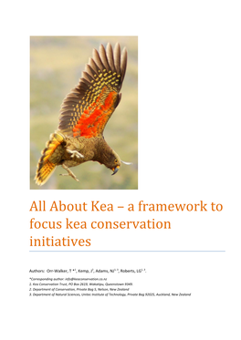 All About Kea – a Framework to Focus Kea Conservation Initiatives