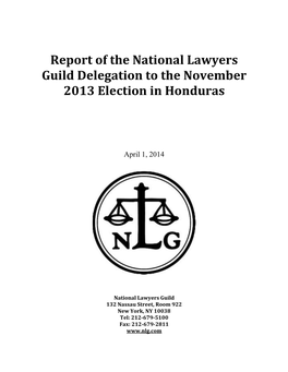 Report of the National Lawyers Guild Delegation to the November 2013 Election in Honduras