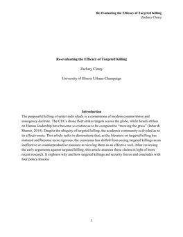 Re-Evaluating the Efficacy of Targeted Killing Zachary Cleary